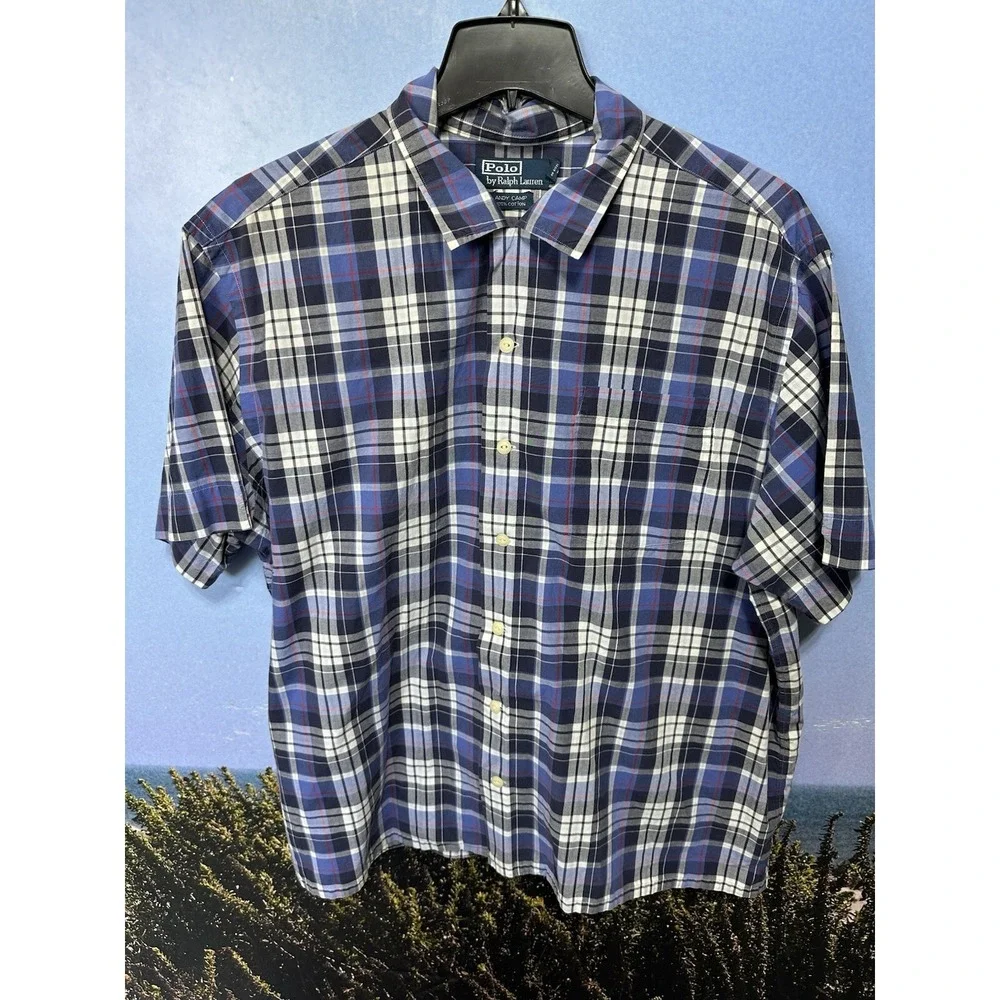 POLO by RALPH LAUREN Andy Camp Buttonfront Plaid Shirt Size XL Short Sleeve‎